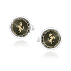Round Grey Ferrari Horse Cufflinks In Box