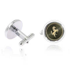 Round Grey Ferrari Horse Cufflinks In Box
