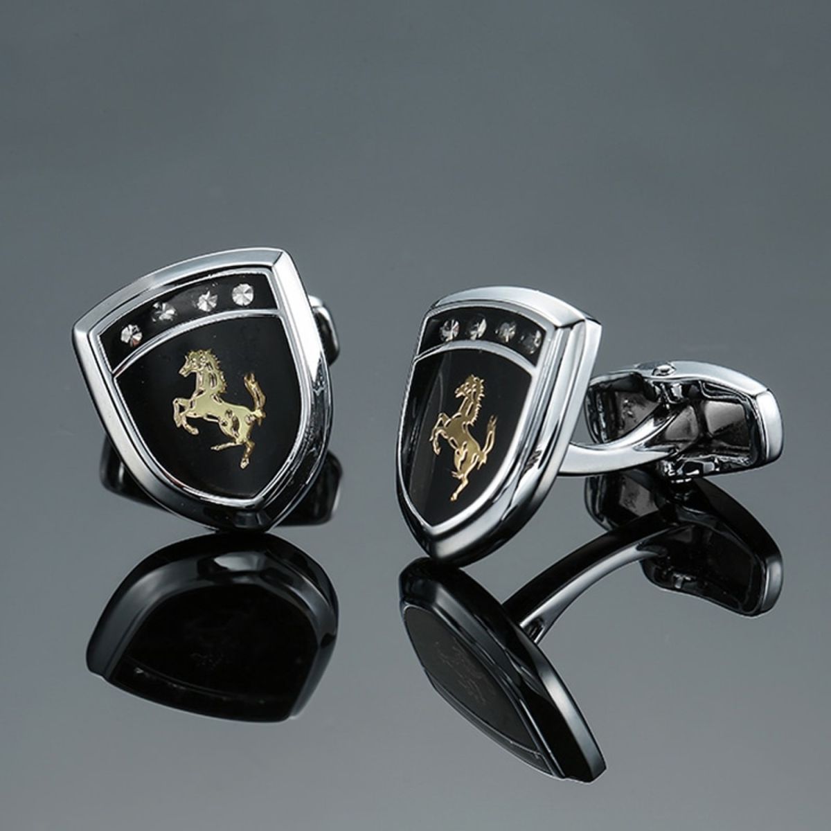 Fancy Black Ferrari Horse Cufflinks In Box