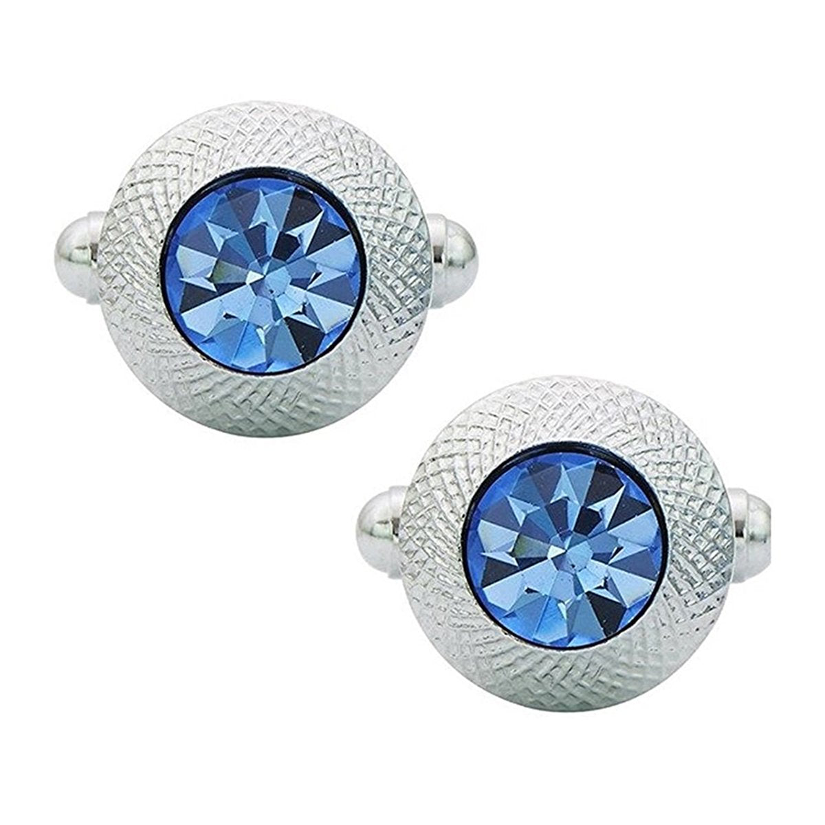 Round Blue Crystal Cufflinks In Box