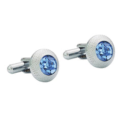 Round Blue Crystal Cufflinks In Box
