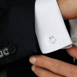 Round Silver Diamond Cufflinks In Box