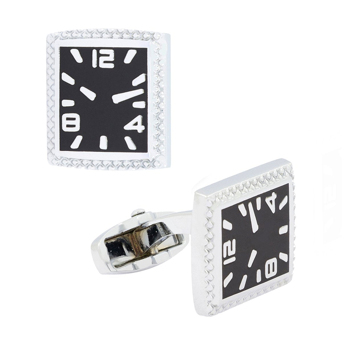 Square Black Clock Watch Cufflinks In Box