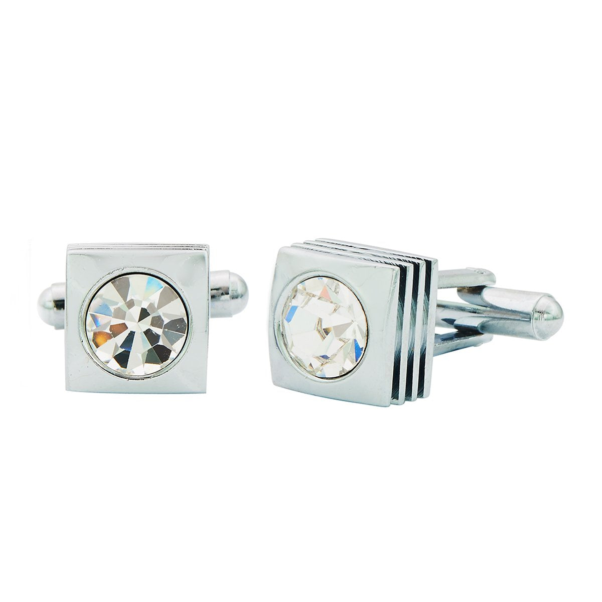 Square Silver Diamond Cufflinks In Box