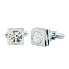 Square Silver Diamond Cufflinks In Box