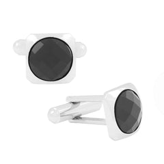 Square Black Crystal Cufflinks In Box