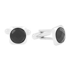 Square Black Crystal Cufflinks In Box