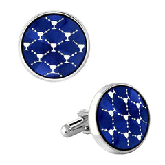 Round Blue Network Cufflinks In Box