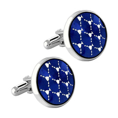 Round Blue Network Cufflinks In Box