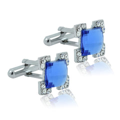 Square Blue Crystal Cufflinks In Box