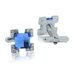 Square Blue Crystal Cufflinks In Box