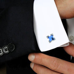 Square Blue Crystal Cufflinks In Box