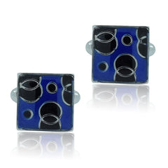 Square Blue Circles Cufflinks In Box