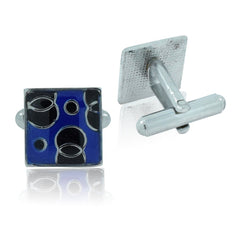 Square Blue Circles Cufflinks In Box