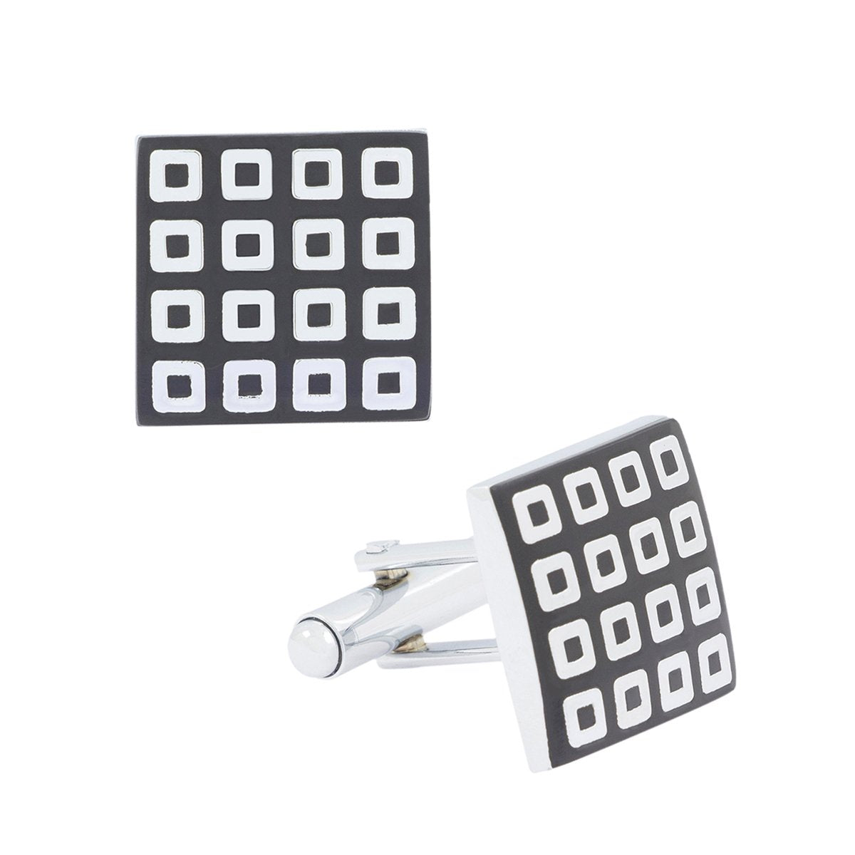 Square Black Checks Cufflinks In Box