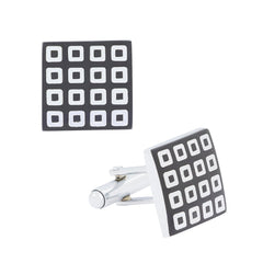 Square Black Checks Cufflinks In Box
