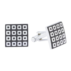 Square Black Checks Cufflinks In Box