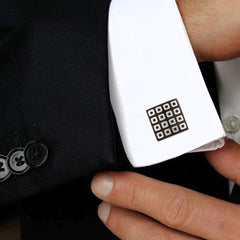 Square Black Checks Cufflinks In Box