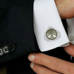 Triangle Grey Crystal Cufflinks In Box