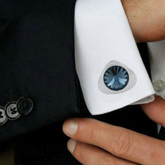 Triangle Blue Crystal Cufflinks In Box