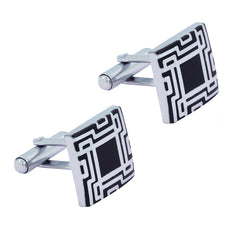 Square Black Checks Cufflinks In Box