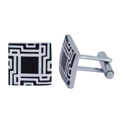 Square Black Checks Cufflinks In Box