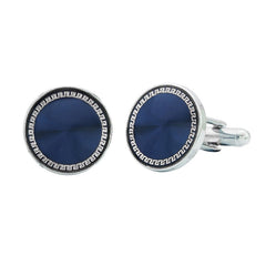 Round Blue Silver Cufflinks In Box