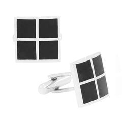 Square Black Checks Cufflinks In Box
