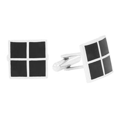 Square Black Checks Cufflinks In Box
