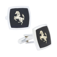 Square Black Ferrari Horse Cufflinks In Box