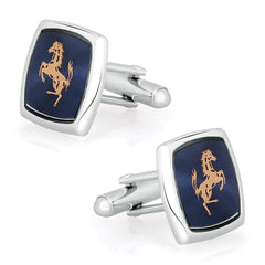 Square Blue Ferrari Horse Cufflinks In Box