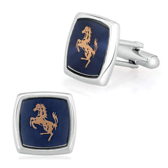 Square Blue Ferrari Horse Cufflinks In Box