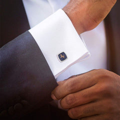 Square Blue Ferrari Horse Cufflinks In Box