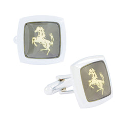 Square Grey Ferrari Horse Cufflinks In Box