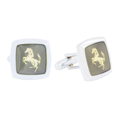 Square Grey Ferrari Horse Cufflinks In Box