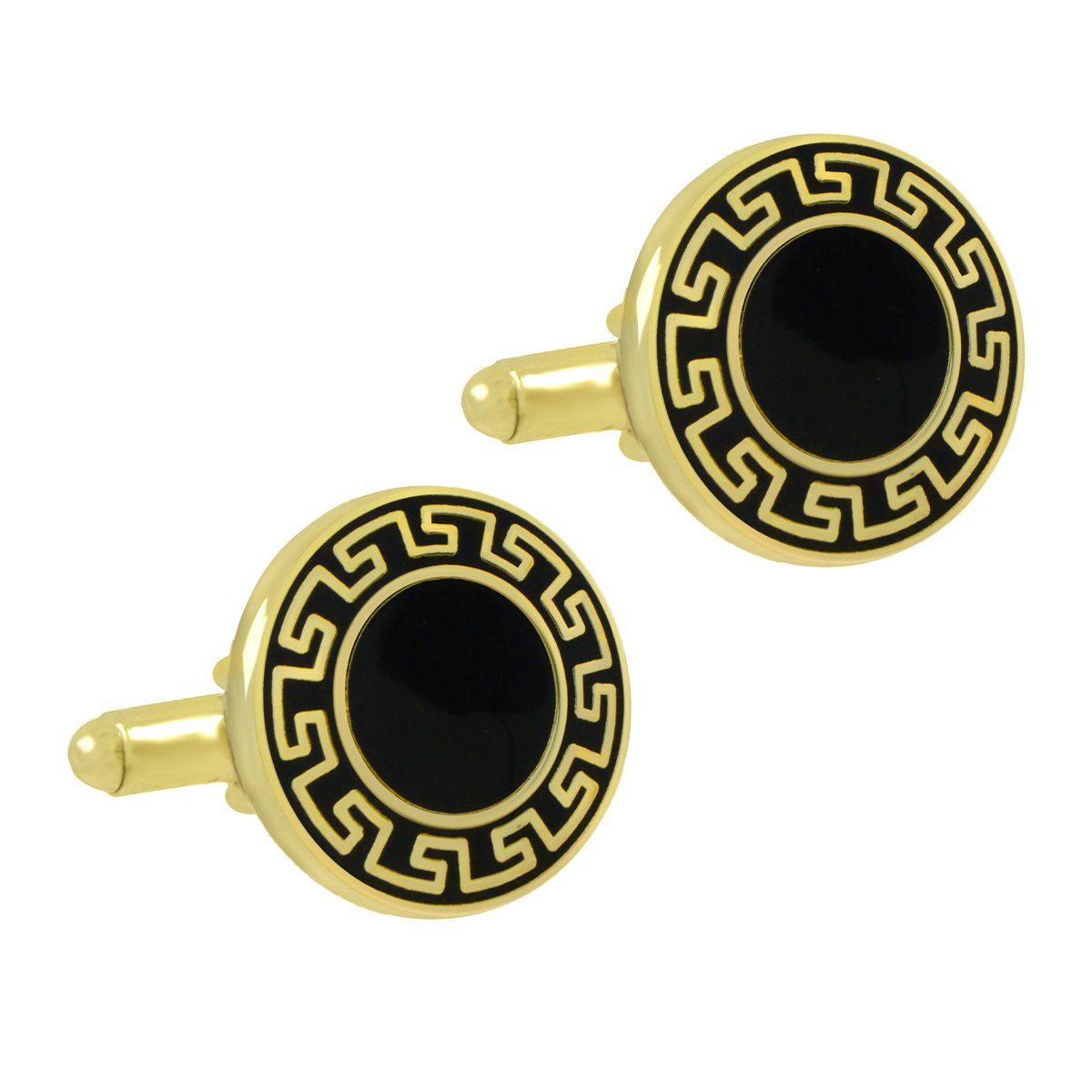 Round Black Gold Cufflinks In Box