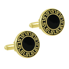 Round Black Gold Cufflinks In Box
