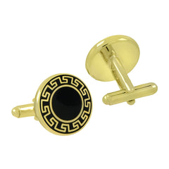 Round Black Gold Cufflinks In Box