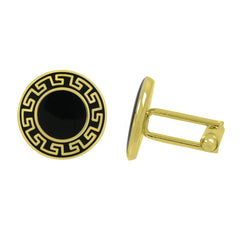 Round Black Gold Cufflinks In Box