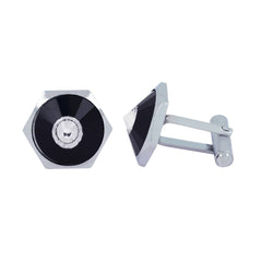 Hexagon Black Crystal Cufflinks In Box