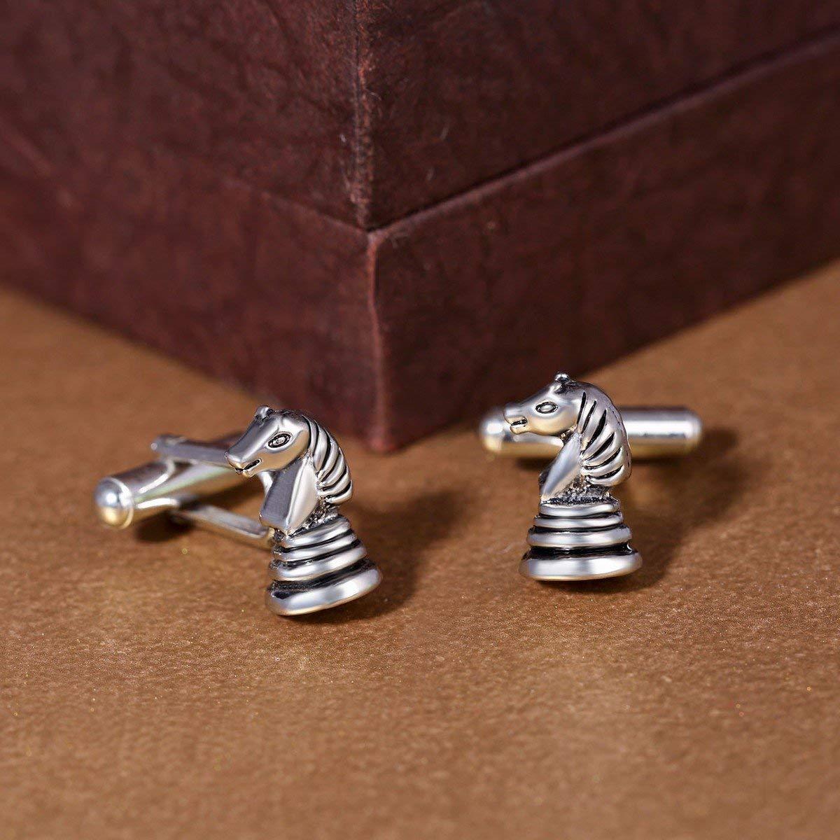 Fancy Silver Horse Chess Cufflinks In Box