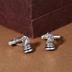 Fancy Silver Horse Chess Cufflinks In Box