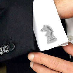 Fancy Silver Horse Chess Cufflinks In Box