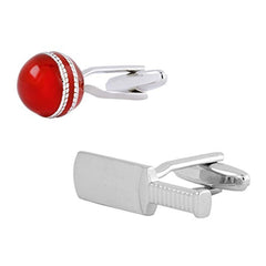 Fancy Red Bat Ball Cricket Cufflinks In Box