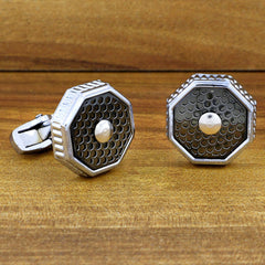 Hexagon Black Enamel Cufflinks In Box