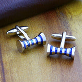 Ribbon Blue Bow Stripe Cufflinks In Box