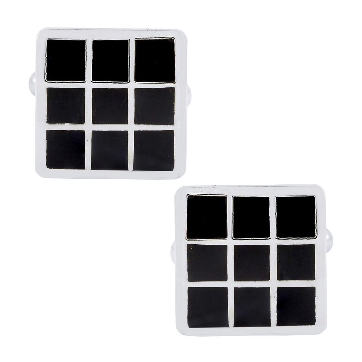 Square Black Checks Cufflinks In Box