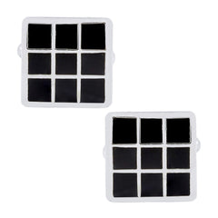 Square Black Checks Cufflinks In Box