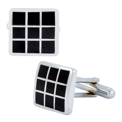 Square Black Checks Cufflinks In Box