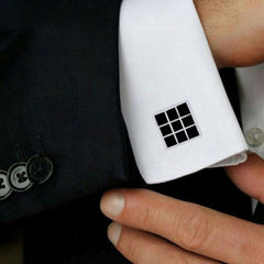 Square Black Checks Cufflinks In Box